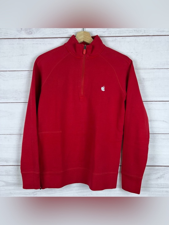 Apple Tops - Apple Sweatshirt Womens Small Red Quarter Zip Pullover Raglan Embroidered Logo